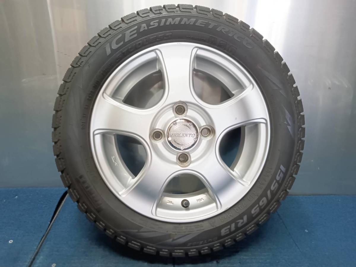 ★8.5-9分山★19年製★ ピレリICE A SIMMETORICO 155/65R13　社外ホイール 13×4J +42 4H-100 4本セット スタッドレス 軽自動車等　A1000_画像4