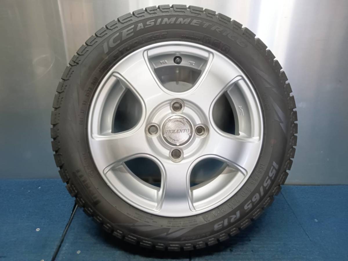 ★8.5-9分山★19年製★ ピレリICE A SIMMETORICO 155/65R13　社外ホイール 13×4J +42 4H-100 4本セット スタッドレス 軽自動車等　A1000_画像6