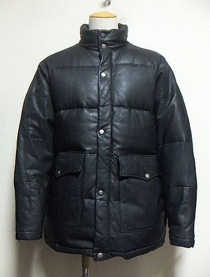 美品:ALBO QUATTRO(アルボ クアトロ).ラムレザー ダウン ジャケット 黒 50(L-XL/上質.羊革/ジップ開/幅60丈74/アメカジ/バイカー/freedom)_画像1