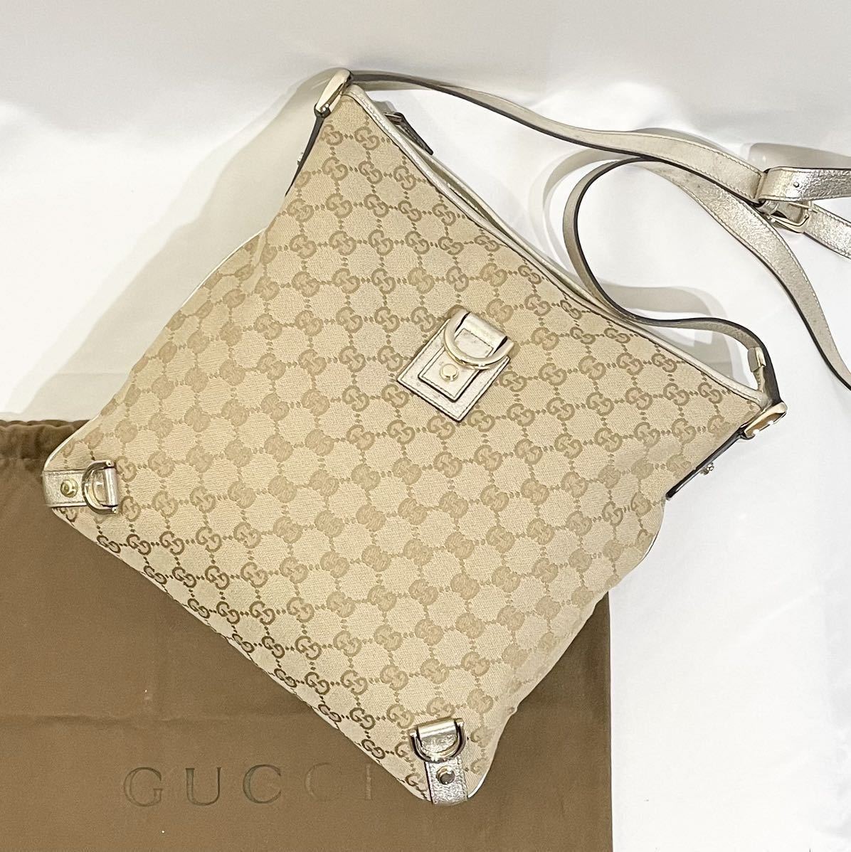 ✨️良品✨️GUCCI シマ アビー ハンドバッグ ゴールド金具 キャンバス-