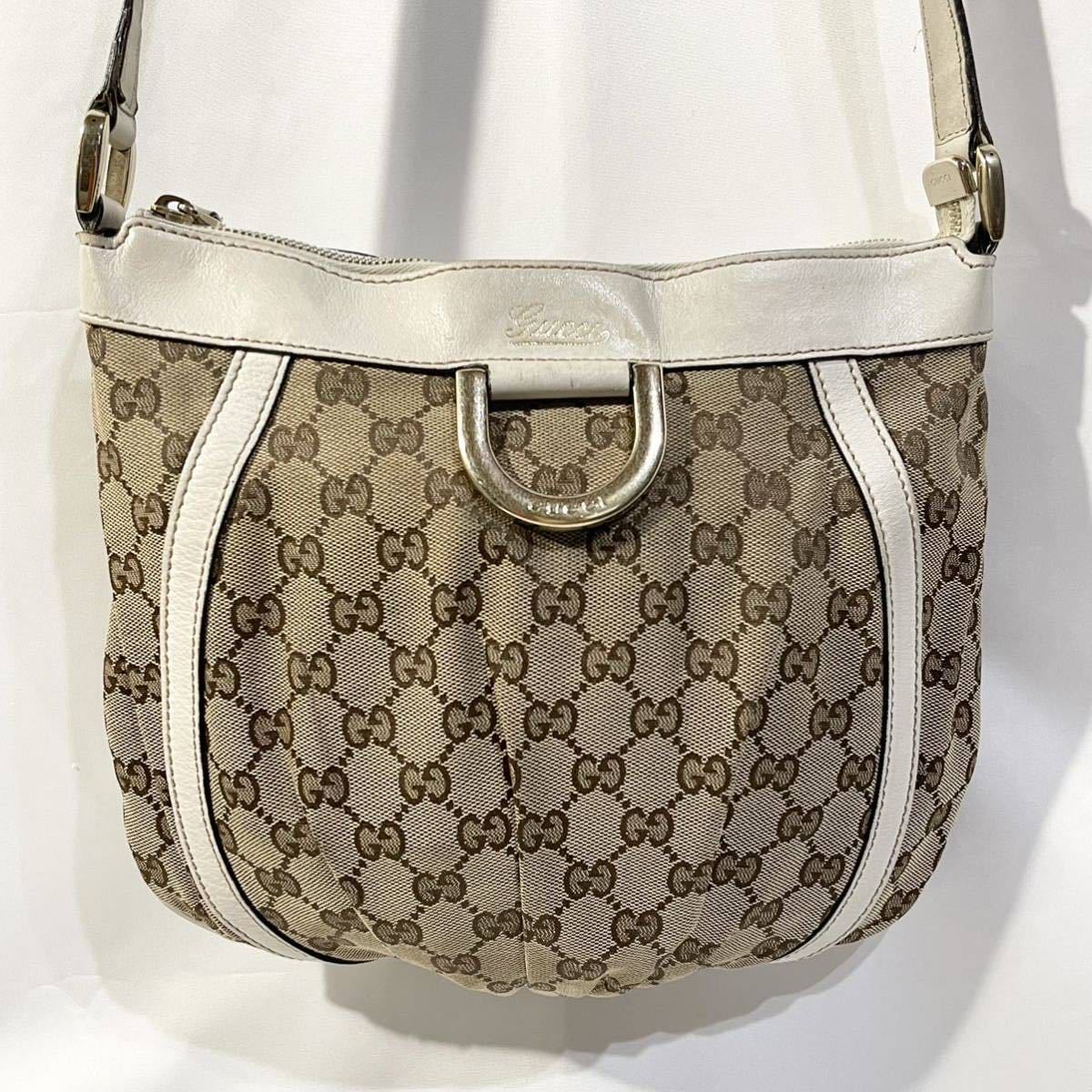 【美品】 正規品 GUCCI グッチ GGキャンバス ショルダーバッグ アビー 白 ホワイト ベージュ ゴールド金具 肩掛け 斜め掛け ポシェット_画像2