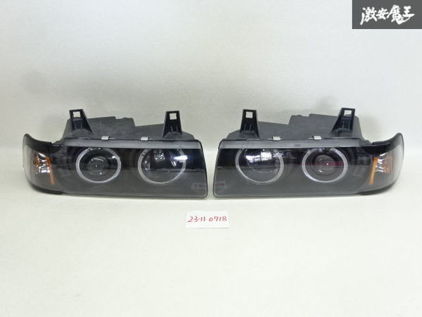 売り切り メーカー不明 社外 BMW E36 3シリーズ ハロゲン ヘッドライト ランプ 左右 KS-BM058 イカリング付 点灯不良品 訳有品 即納 棚19-4_画像1