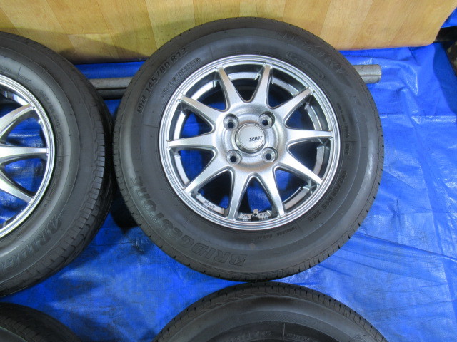 激安即決！美品 ABELIA 13-4B 4H/100 ET43 + BRIDGESTONE 145/80R13 2021年製 中古4本！アルト ライフ ワゴンR タント ムーヴ等！T007627_画像4