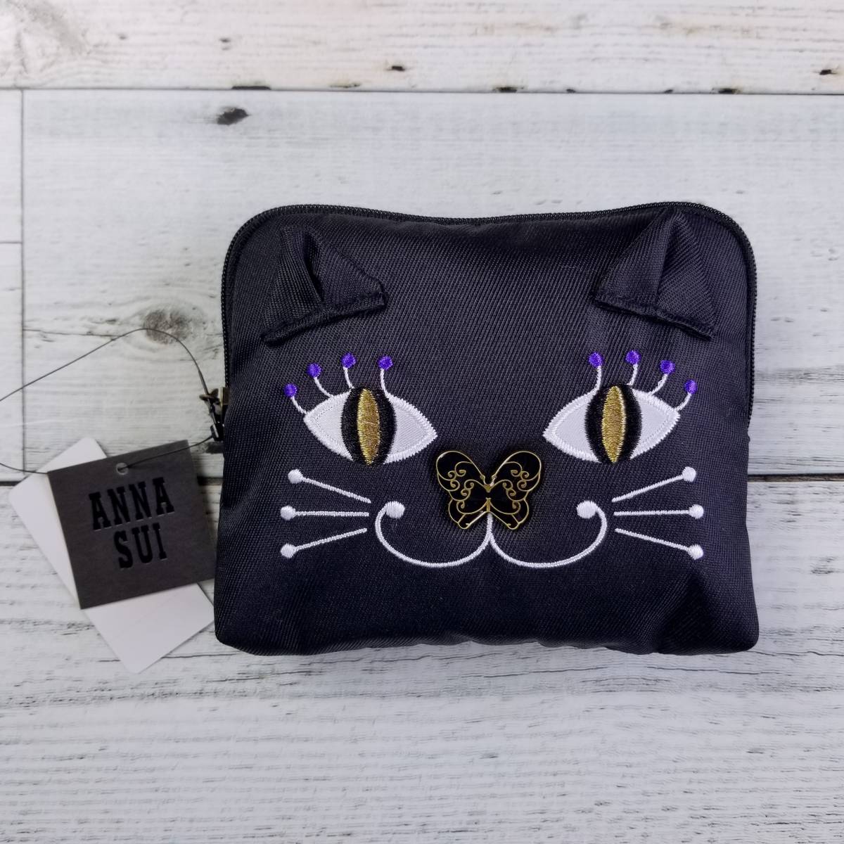 ネコのケース付き 新品 ANNA SUI アナスイ エコバッグ ブラック ネコのケース付き 新品 ANNA SUI アナスイ エコバッグ ブラック