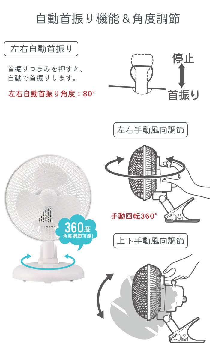 クリップ 扇風機 クリップ式扇風機 おしゃれ 2WAY 風量2段階 クリップファン ミニ M5-MGKAK00013_画像5