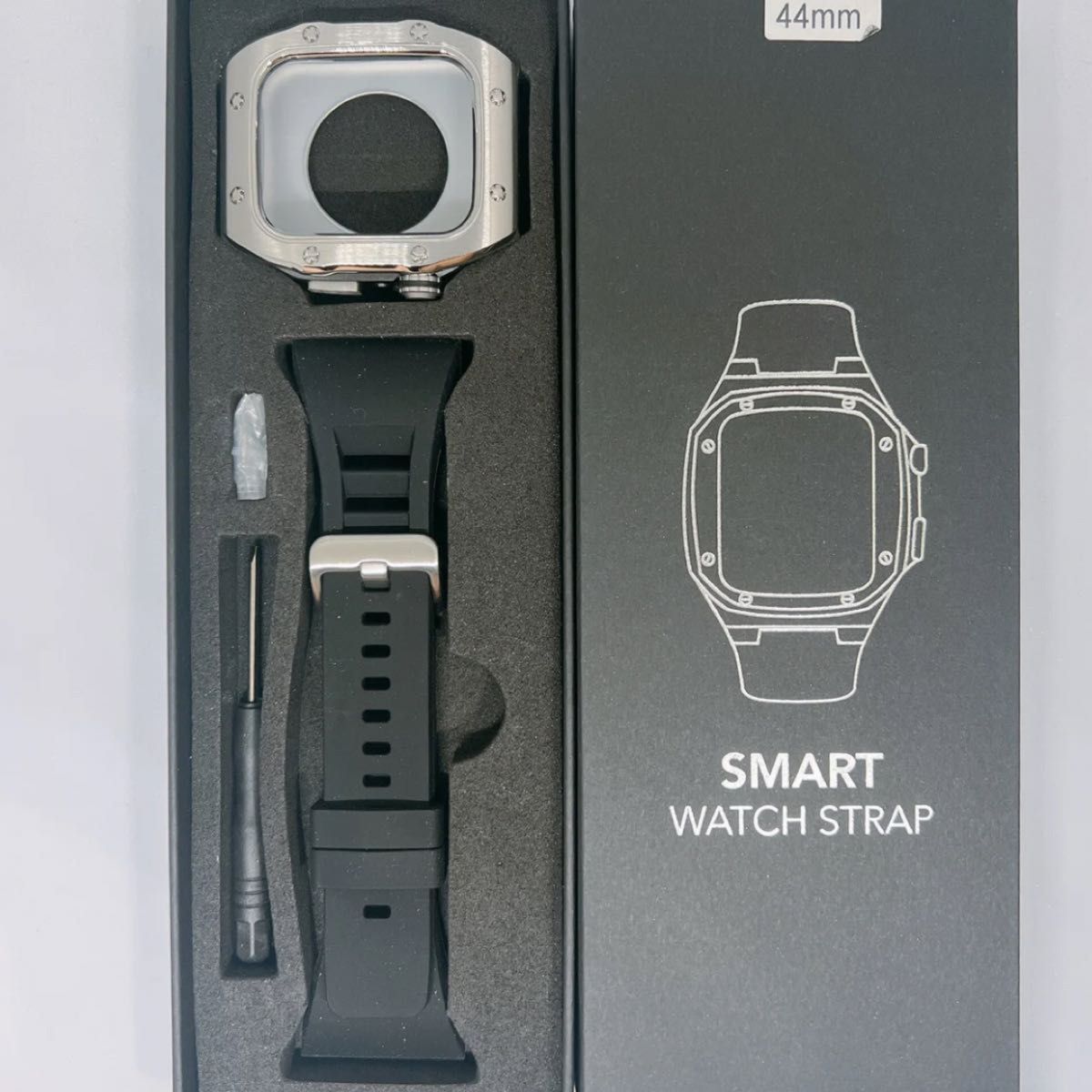 高品質 アップルウォッチ 黒 シルバー Apple Watch ラバーバンドケース カスタムメタルケース ラバーベルト 