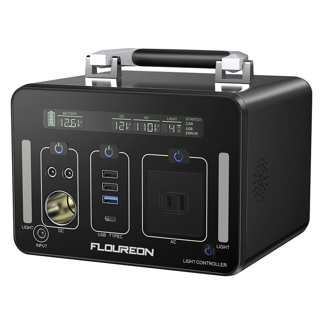 【ジャンク品】FLOUREON ポータブル電源 大容量 500Ｗh/140400mAh ポータブル蓄電池 純正弦波 液晶大画面表示 LEDライト付き ソーラー充電_画像1