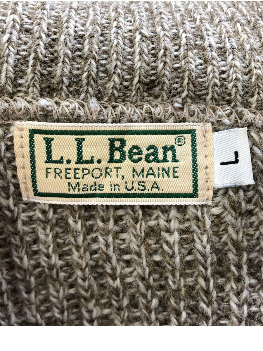 L.L.Bean (エルエルビーン) ショールカラー リブニット へちま襟 USA製 80s ビンテージ L ブラウン系/078_画像3