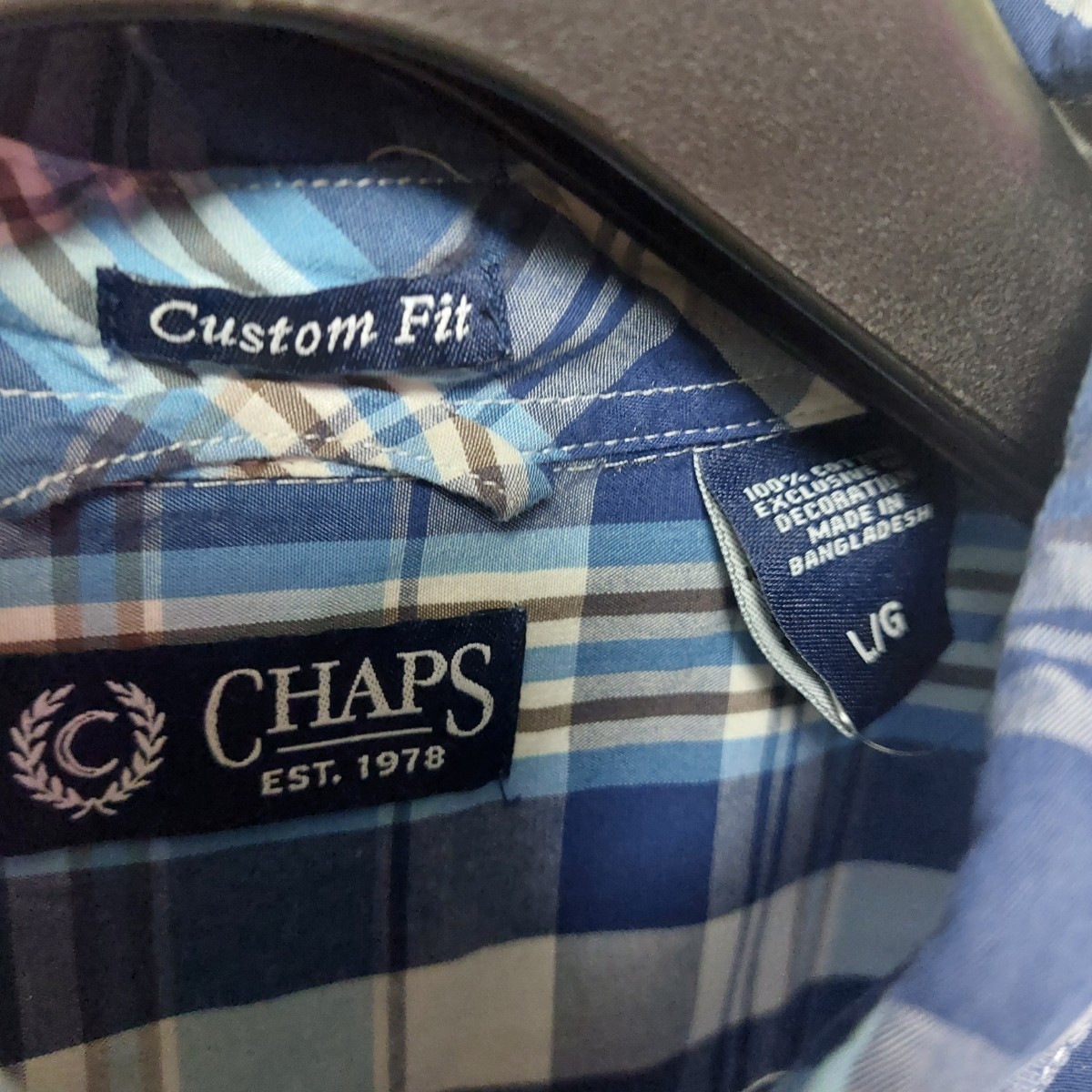 送料無料 CHAPS チャップス BDシャツ ボタンシャツ ネイビー ブルー チェック L 05K1207_画像4