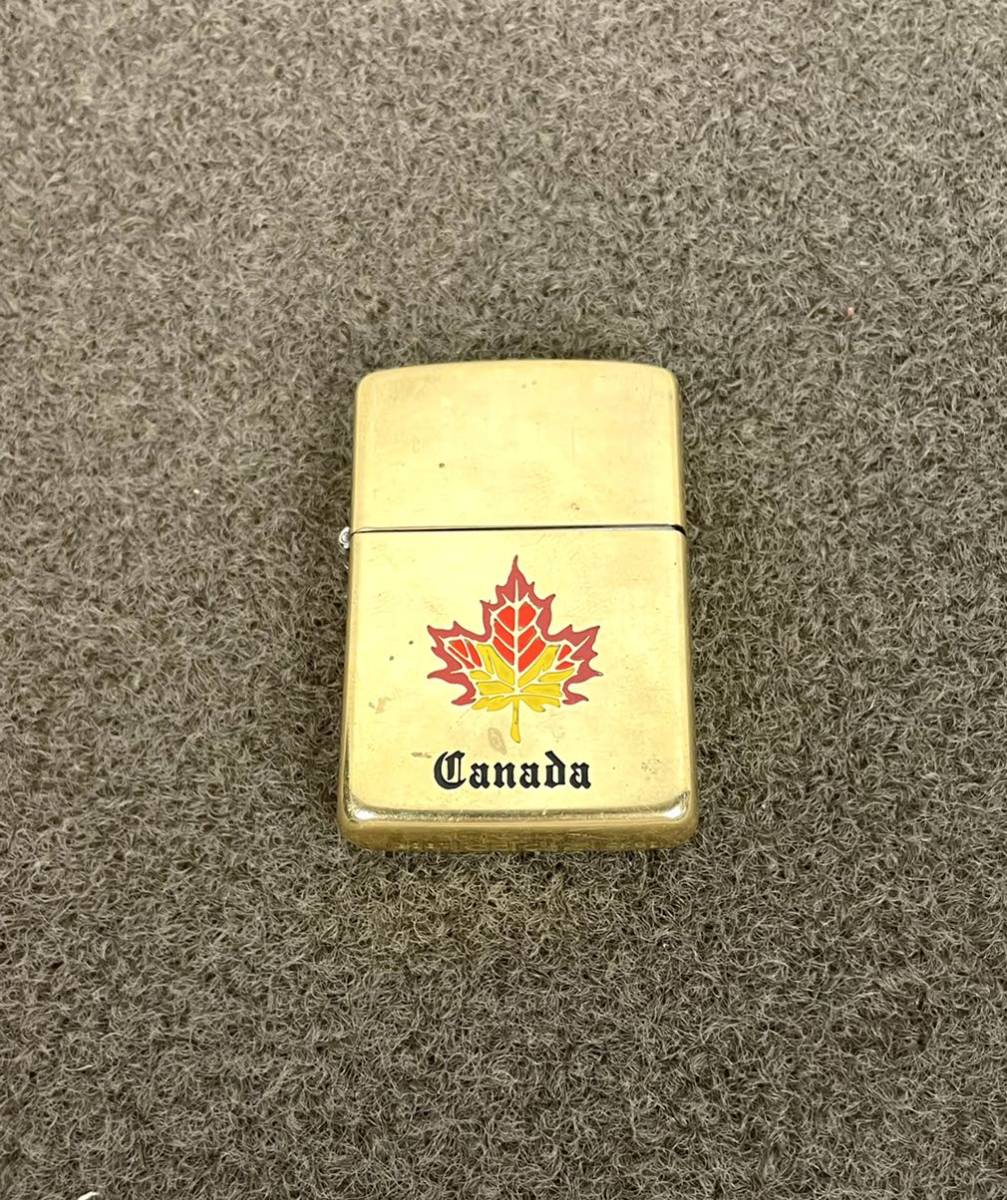 ●希少 ZIPPO CANADA SOLID BRASS 1932 1989 ダブルイヤー ジッポー オイルライター カナダ ソリッドブラス メープルリーフ ゴールド●_画像1