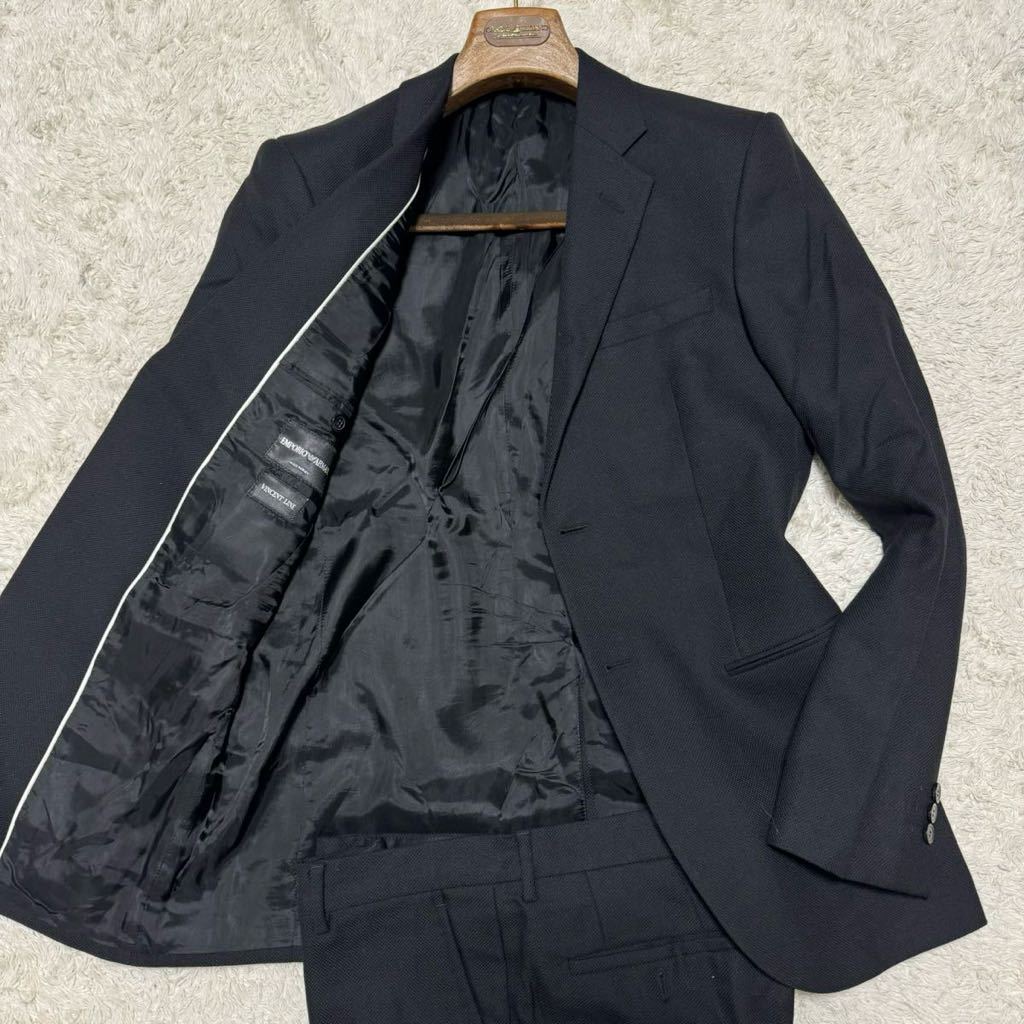 エンポリオアルマーニ 『王者の風格』 EMPORIO ARMANI スーツ セットアップ VINCENT LINE ヴァージンウール 羊毛 ブラック 48 パイピング_画像1