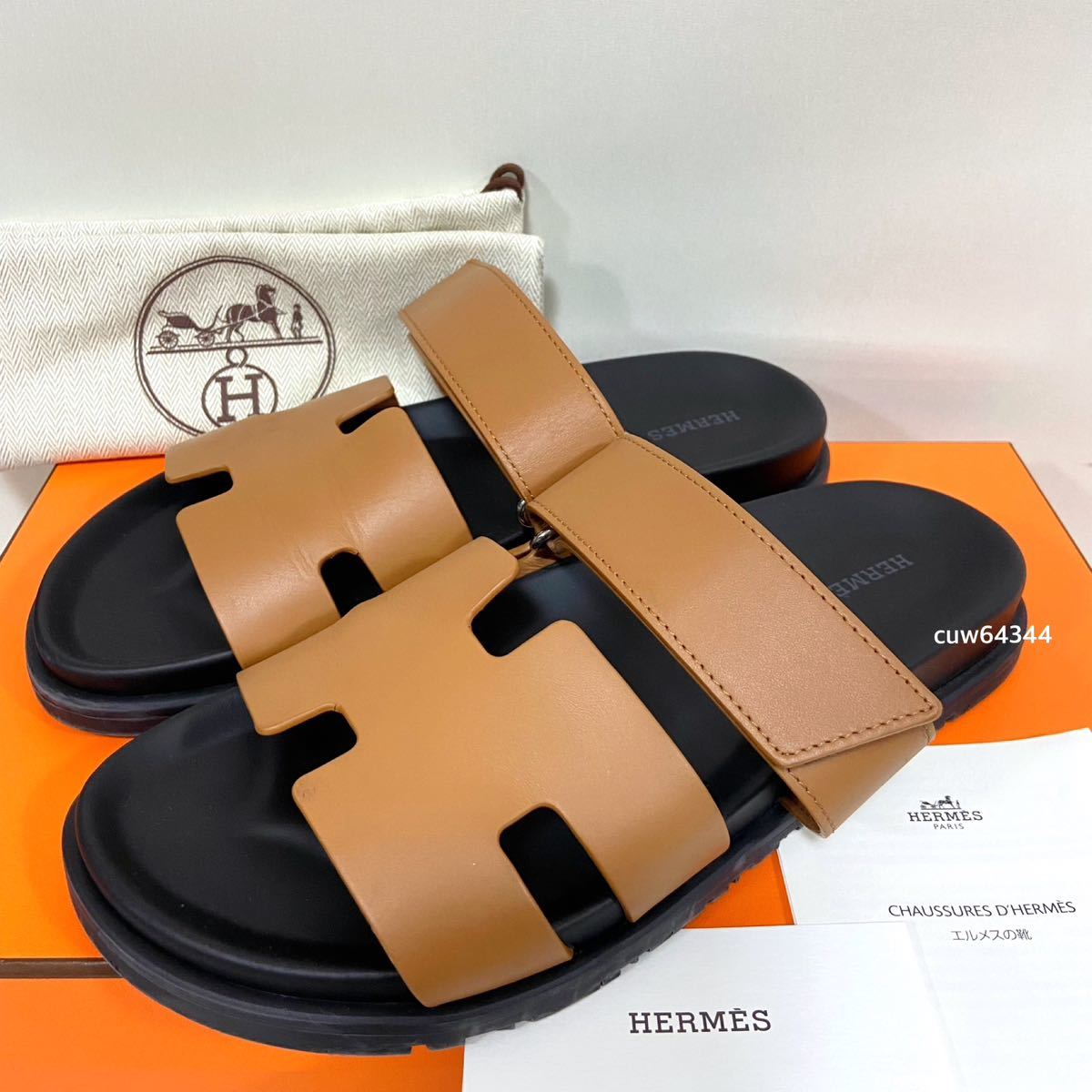 国内正規品 美品 40（約26〜26.5cm） Hermes エルメス シプレ Hロゴストラップ サンダル ブラウン系 カーフBOX・ショップカード・保存袋_画像1