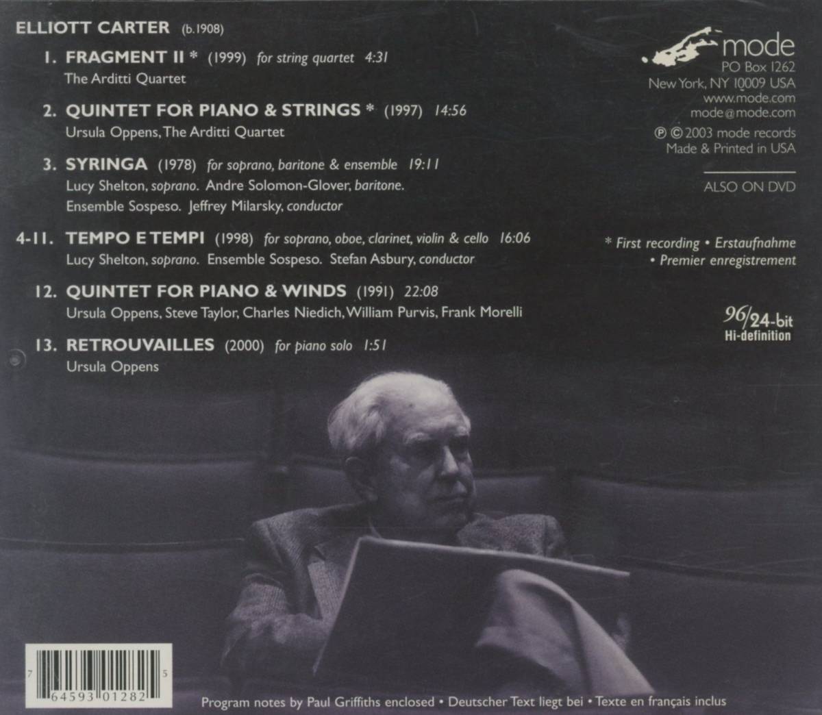 Elliott Carter - Quintets and Voices ; Arditti Quartet/Ursula Oppens/Ensemble Sospeso/Jeffrey Milarsky/Lucy Shelton/etcの画像2