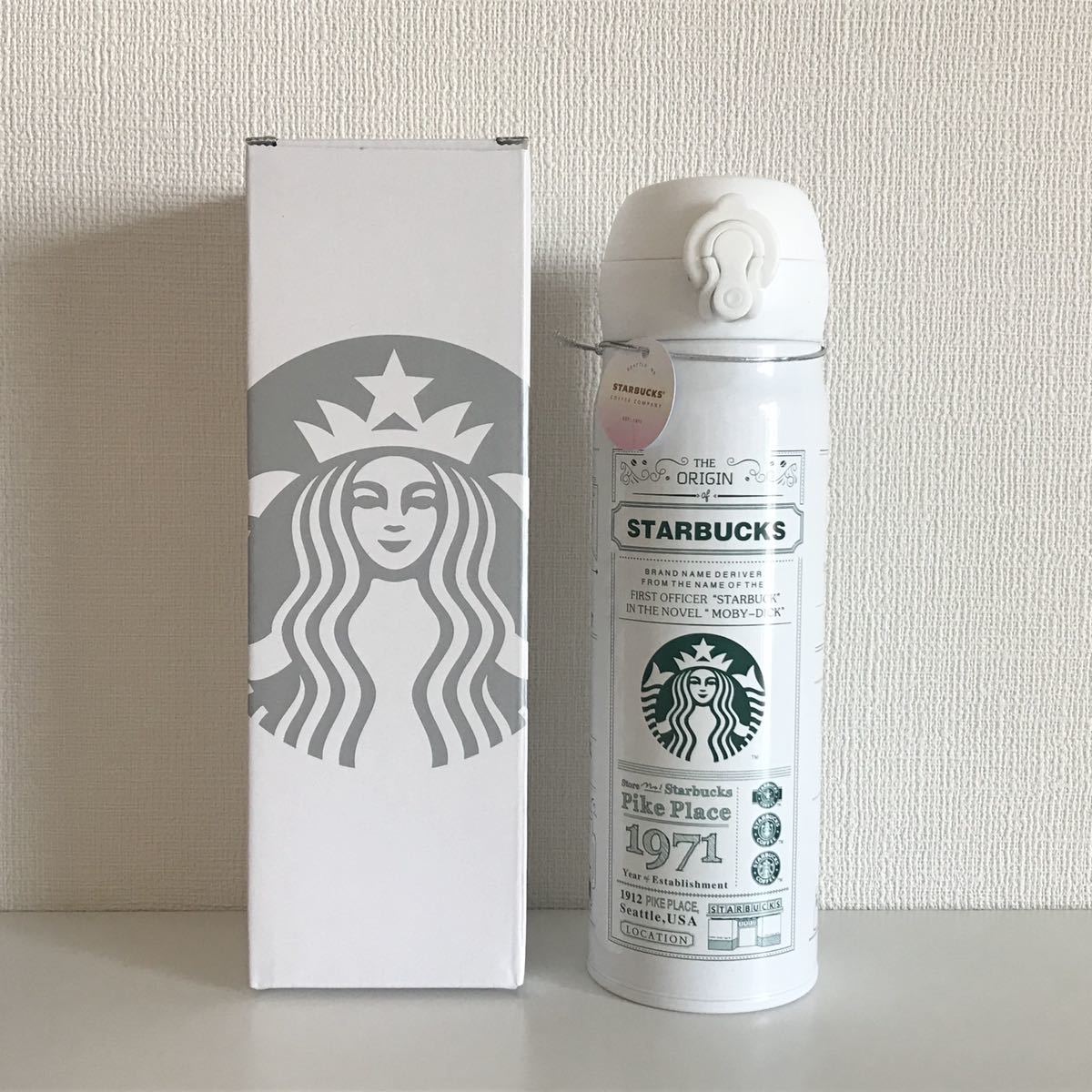 新品Starbucks スターバックスステンレスボトル水筒1971限定白473ml_画像1