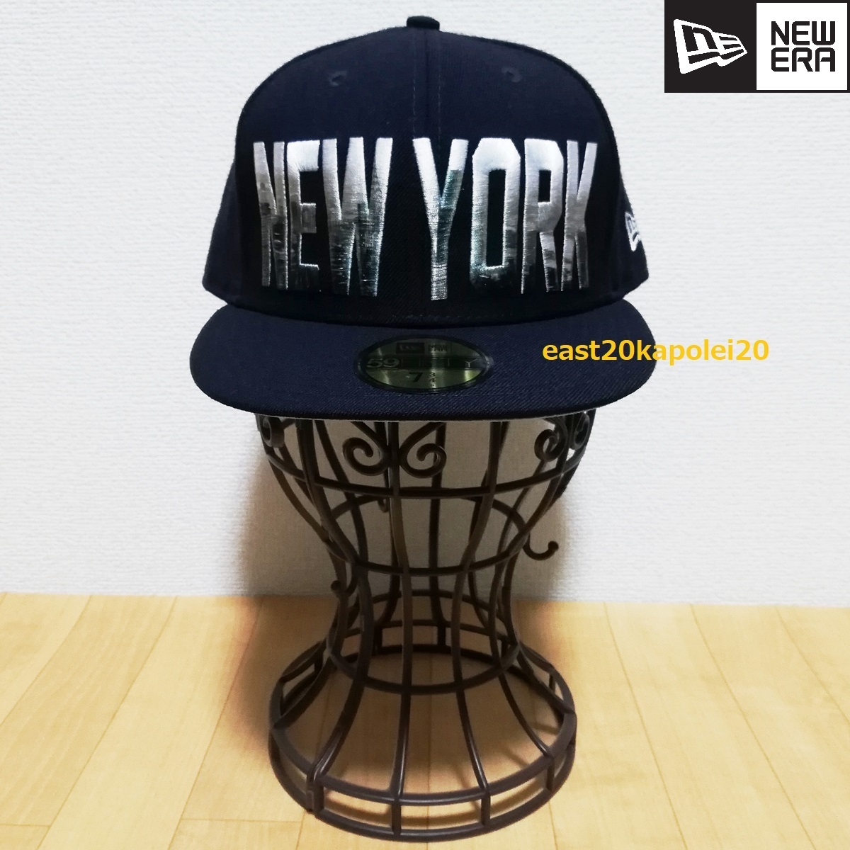 NEWERA ニューエラ NEW YORK ニューヨーク マンハッタン ビッグ 刺繍 59FIFTY ベースボール キャップ 帽子 7 3/4 61.5㎝ ネイビー 未使用の画像1