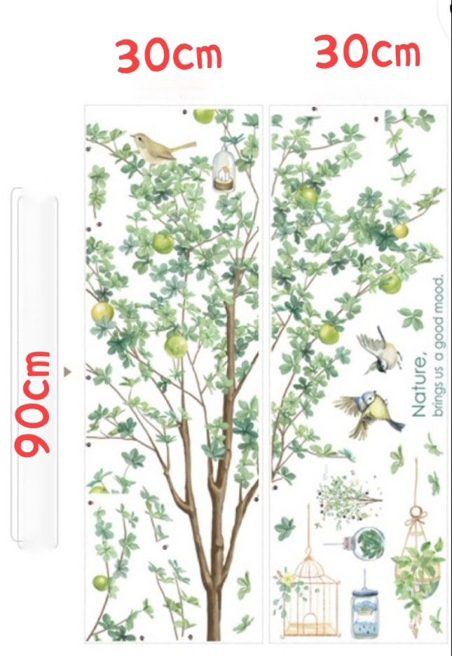 ウォールステッカー　グリーン　小鳥　木　壁紙　植物　自然　欧風　インテリア