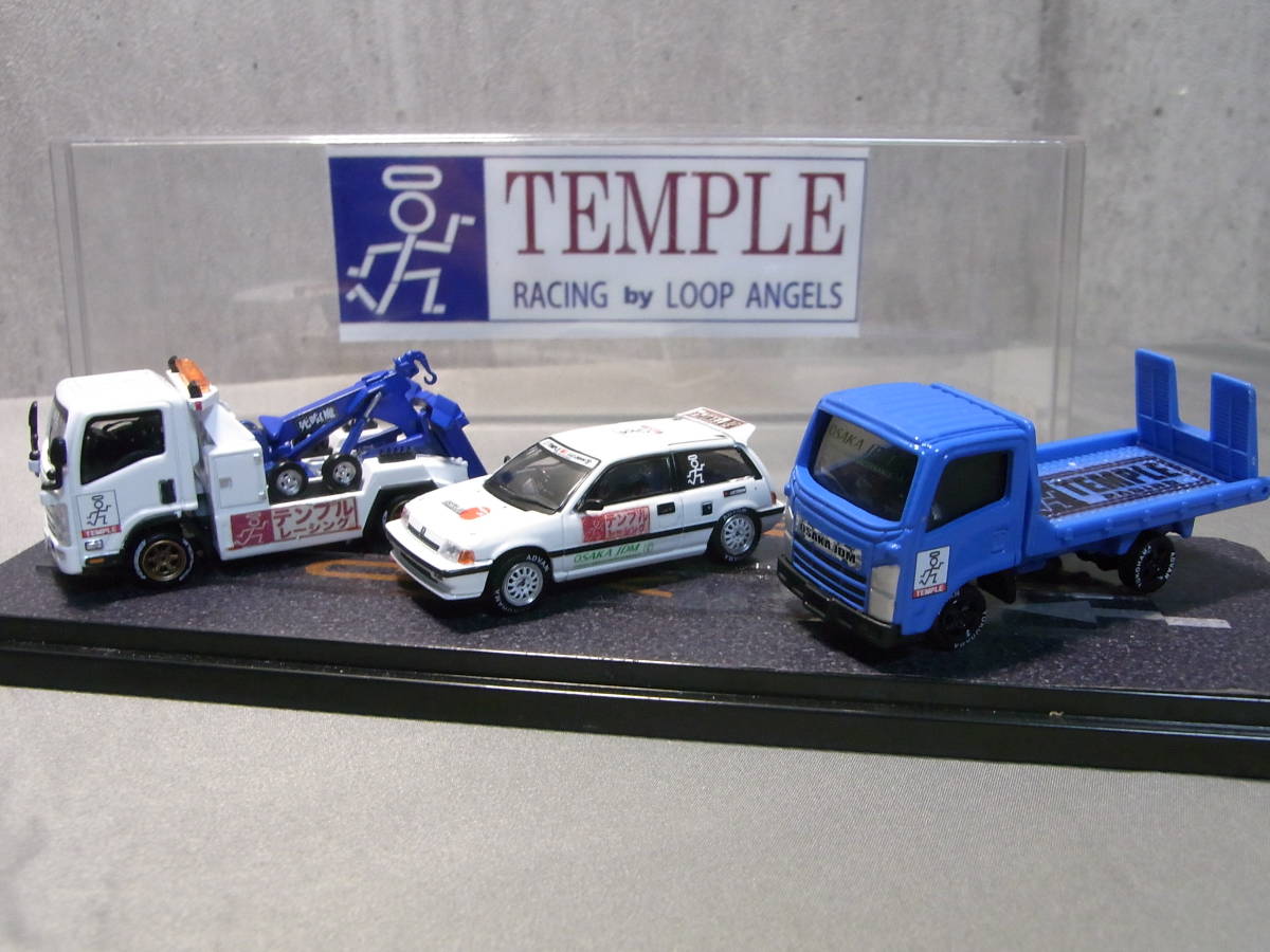 ★1円～カスタム品!★ワンダー シビック Si/エルフ 積載&レッカー車 3台セット＋ケース付!1/64【TEMPLE/テンプルレーシング仕様】大阪JDM_画像1