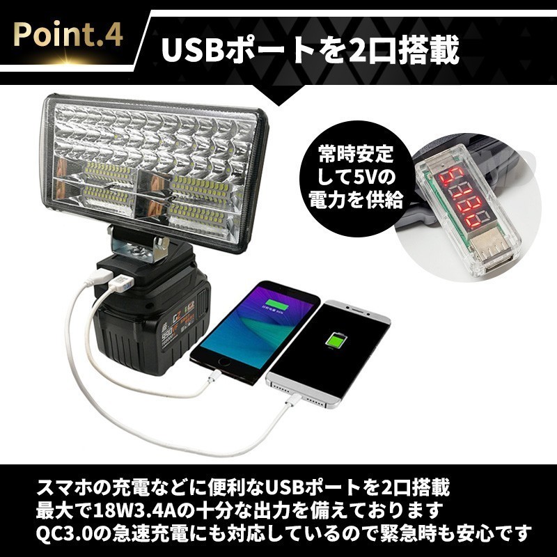 180W LED ワークライト USB充電付き マキタバッテリー 18V 投光器 互換 DIY 集魚灯 作業 防災 キャンプ makita 夜釣り 照明 互換 防犯 _画像5