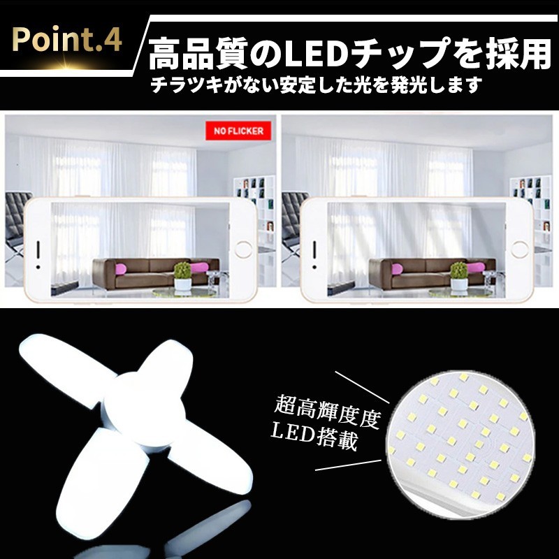 2個 LED ガレージライト５灯式 電球 ペンダント 口金 E26/27 シーリング 作業灯 昼白色 照明 リビング 車庫 爆光 6000ルーメン 倉庫_画像5