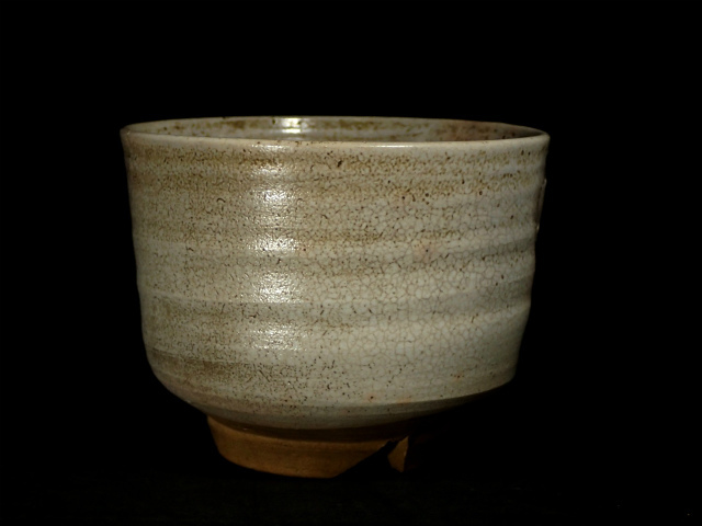 老倉庫Boninkei起重機碗茶道三路分裂小山    原文:旧蔵箱 御本立鶴茶碗 時代物 三方割高台