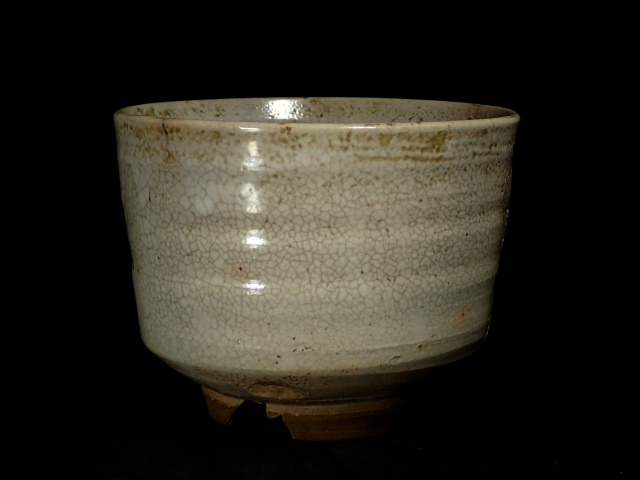老倉庫Boninkei起重機碗茶道三路分裂小山    原文:旧蔵箱 御本立鶴茶碗 時代物 三方割高台