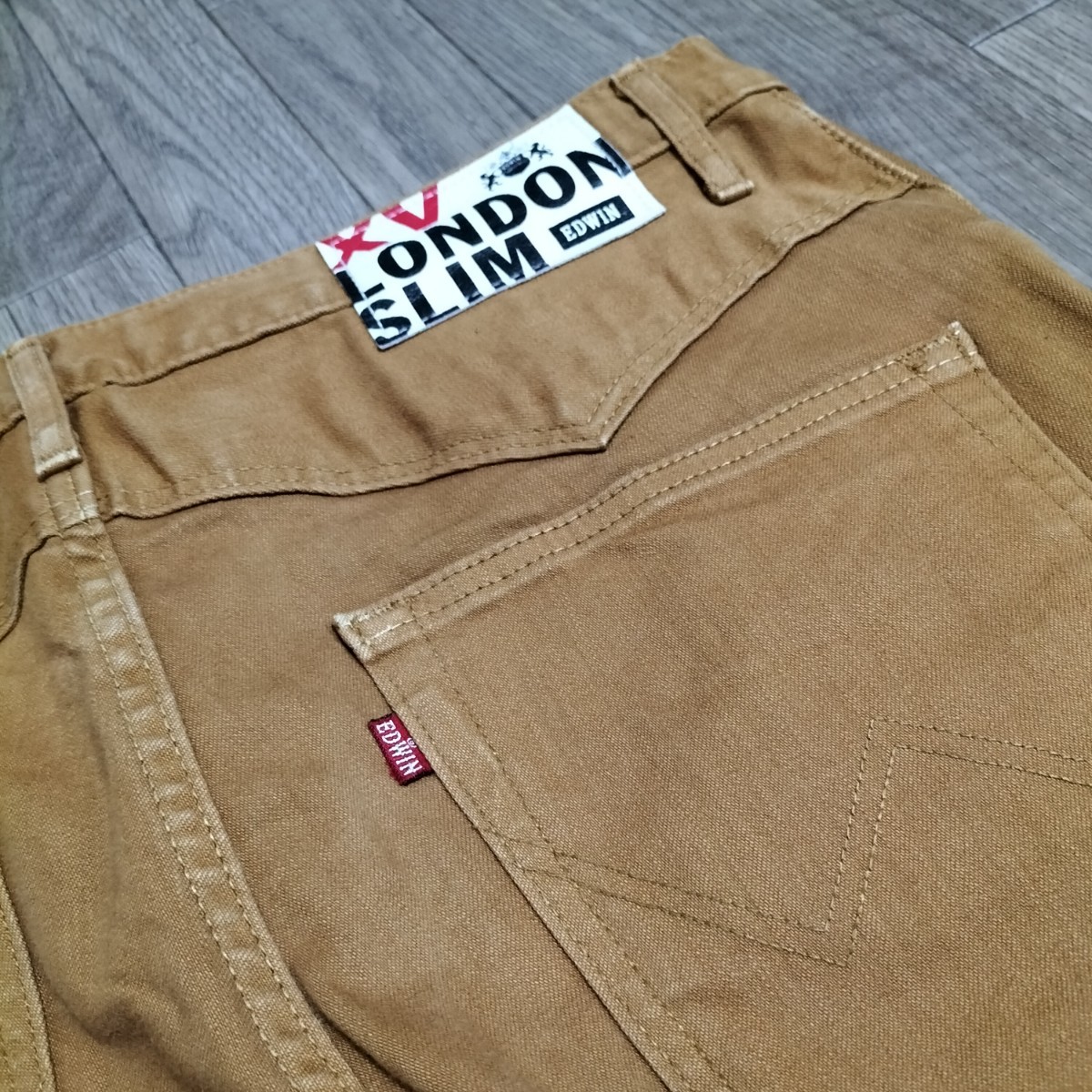 ★EDWIN XV LONDON SLIM EX07 ストレッチカラーデニムパンツ マスタード イエロー ヘリンボーン W31 エドウィン ロンドンスリム 古着 USED_画像8