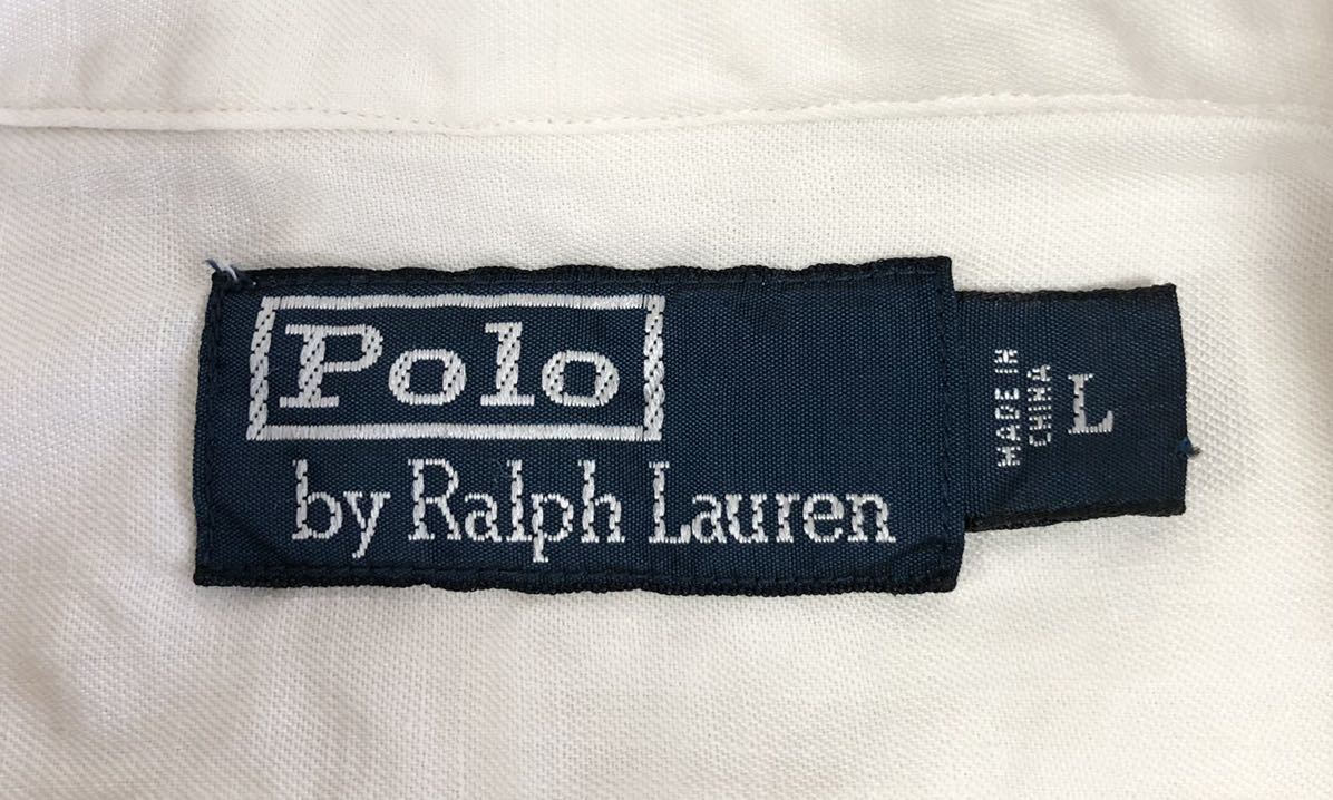 90's Polo by Ralph Lauren ポロ ラルフローレン ビンテージ 開襟 オープンカラー ループ リネン シルク ボックス 長袖 シャツ 白 ホワイト_画像2