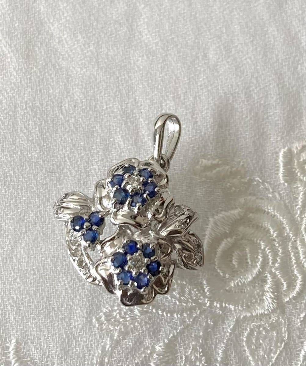  platinum Pt900 diamond sapphire pendant top accessory flower jewelry necklace flower motif 