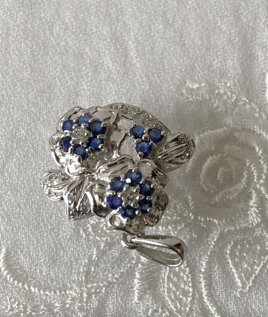  platinum Pt900 diamond sapphire pendant top accessory flower jewelry necklace flower motif 
