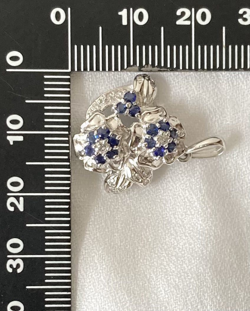  platinum Pt900 diamond sapphire pendant top accessory flower jewelry necklace flower motif 