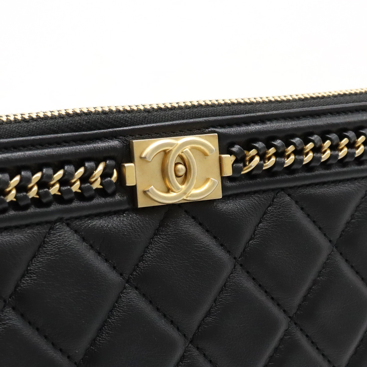 CHANEL Chanel Boy Chanel matelasse здесь Mark клатч сумка кожа черный чёрный Gold металлические принадлежности 