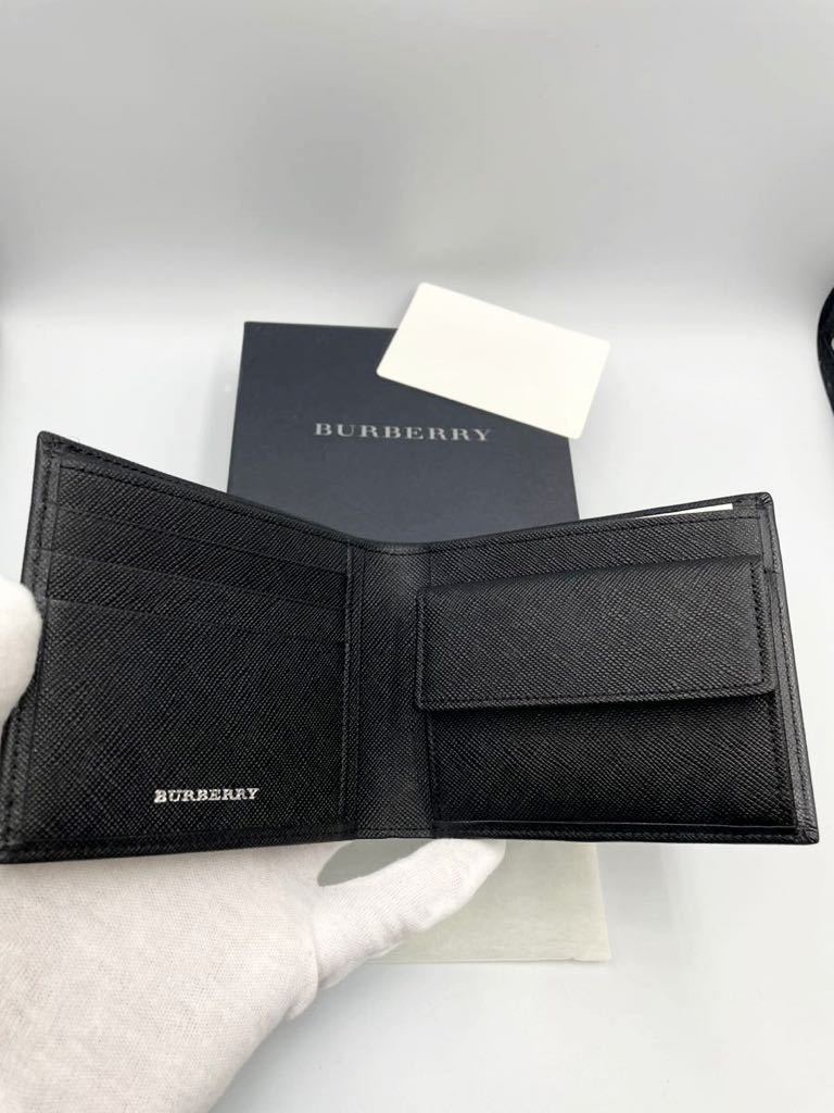 未使用品　バーバリー　二つ折り財布　ブラック　小銭入れ付き　メンズ　レディース　カードケース　コインケース　レザー