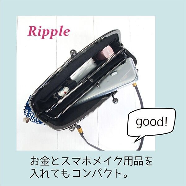 【Ripple】リップル がま口 2WAY ショルダーバッグ ハンドバッグ 手提げ レディース (遊花 ネイビー)