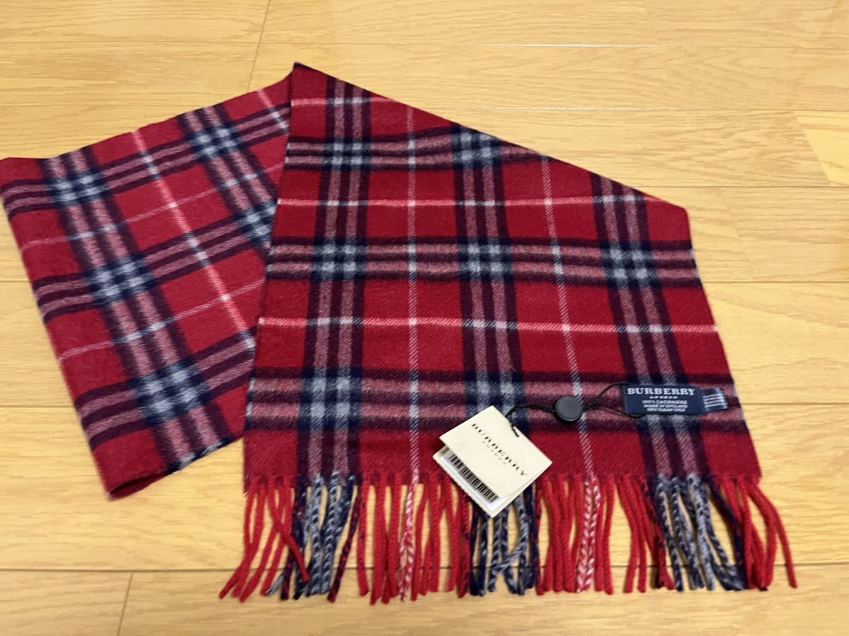 BURBERRY バーバリー マフラー カシミア100％ タグ付き未使用品 レッド