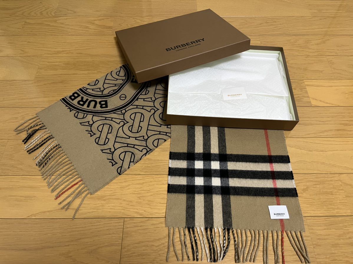 BURBERRY　バーバリー　マフラー　カシミア100％　未使用に近い　モンタージュ　リバーシブル　ベージュ　送料無料!!!_画像1