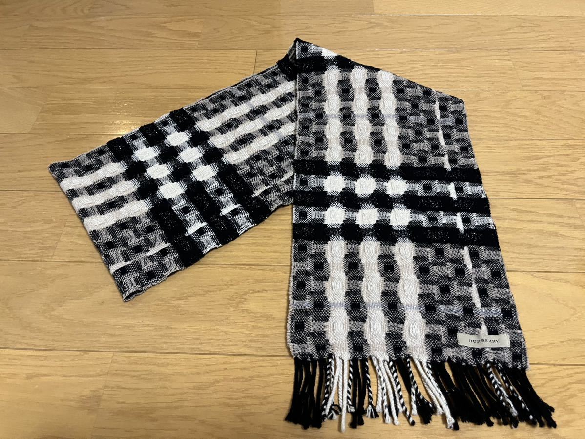 BURBERRY バーバリー マフラー メリノウール90% カシミア10％ グレー系