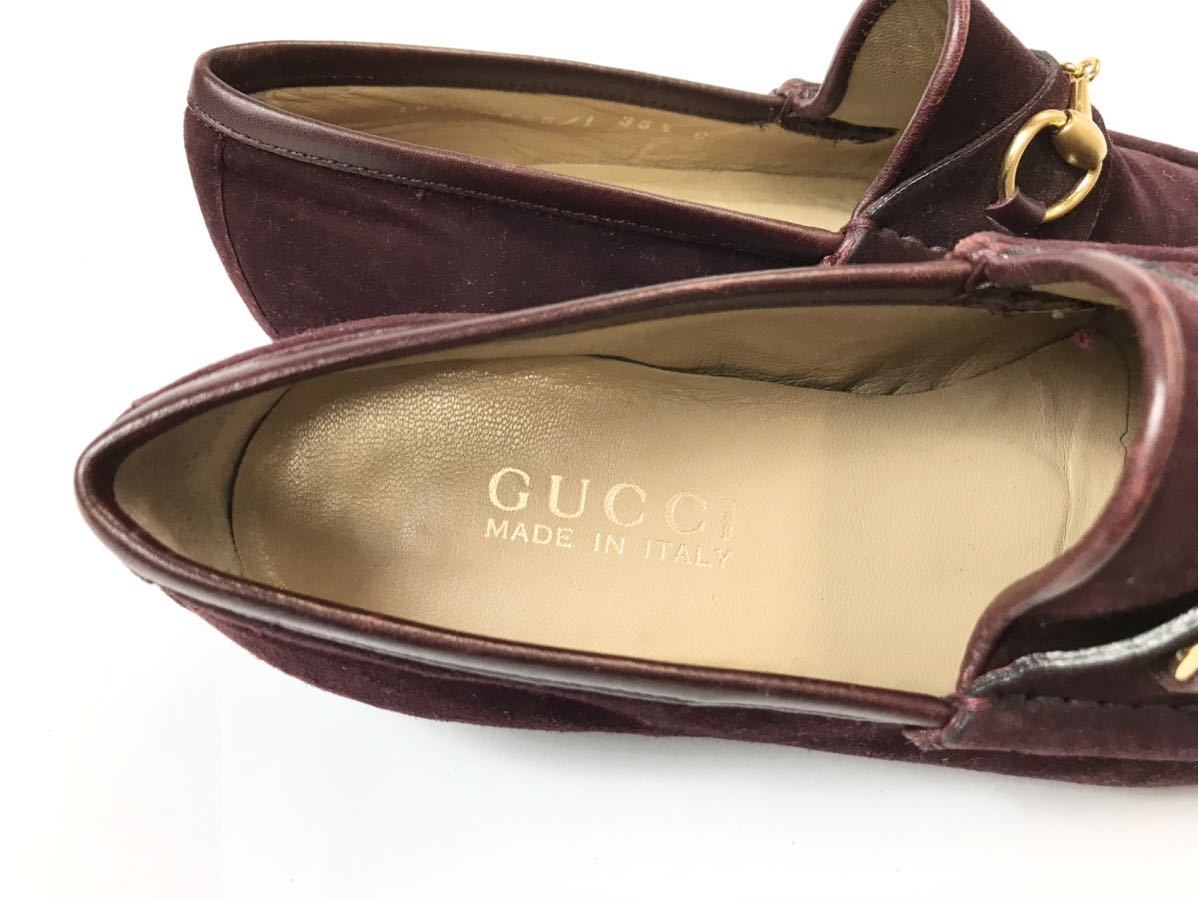 (D) GUCCI グッチ スエード ビット ローファー 35.5 バーガンディー レザー シューズ_画像7