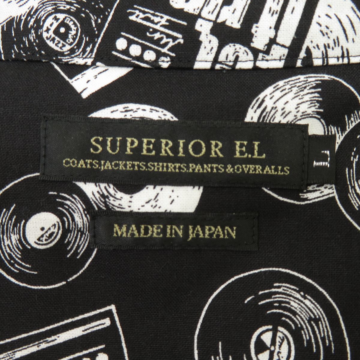 130【未使用】SUPERIOR EL スペリオール エル 総柄 長袖シャツ Lサイズ ブラック_画像7