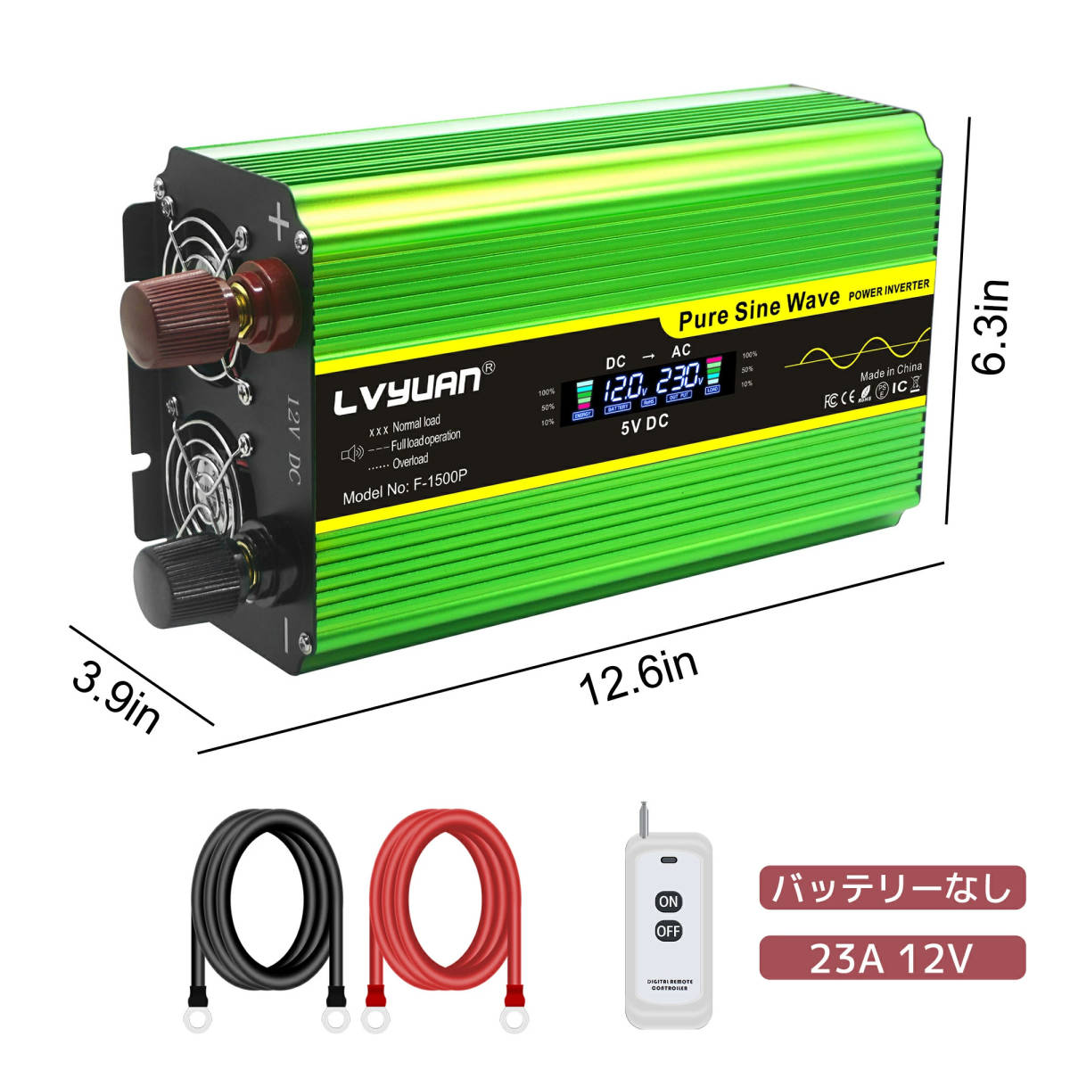 新品 インバーター 正弦波 12V 1600W 最大 3200W DC 12V AC100V 50HZ 60HZ カーインバーター 車変圧器 防災 アウトドア Yinleader_画像10