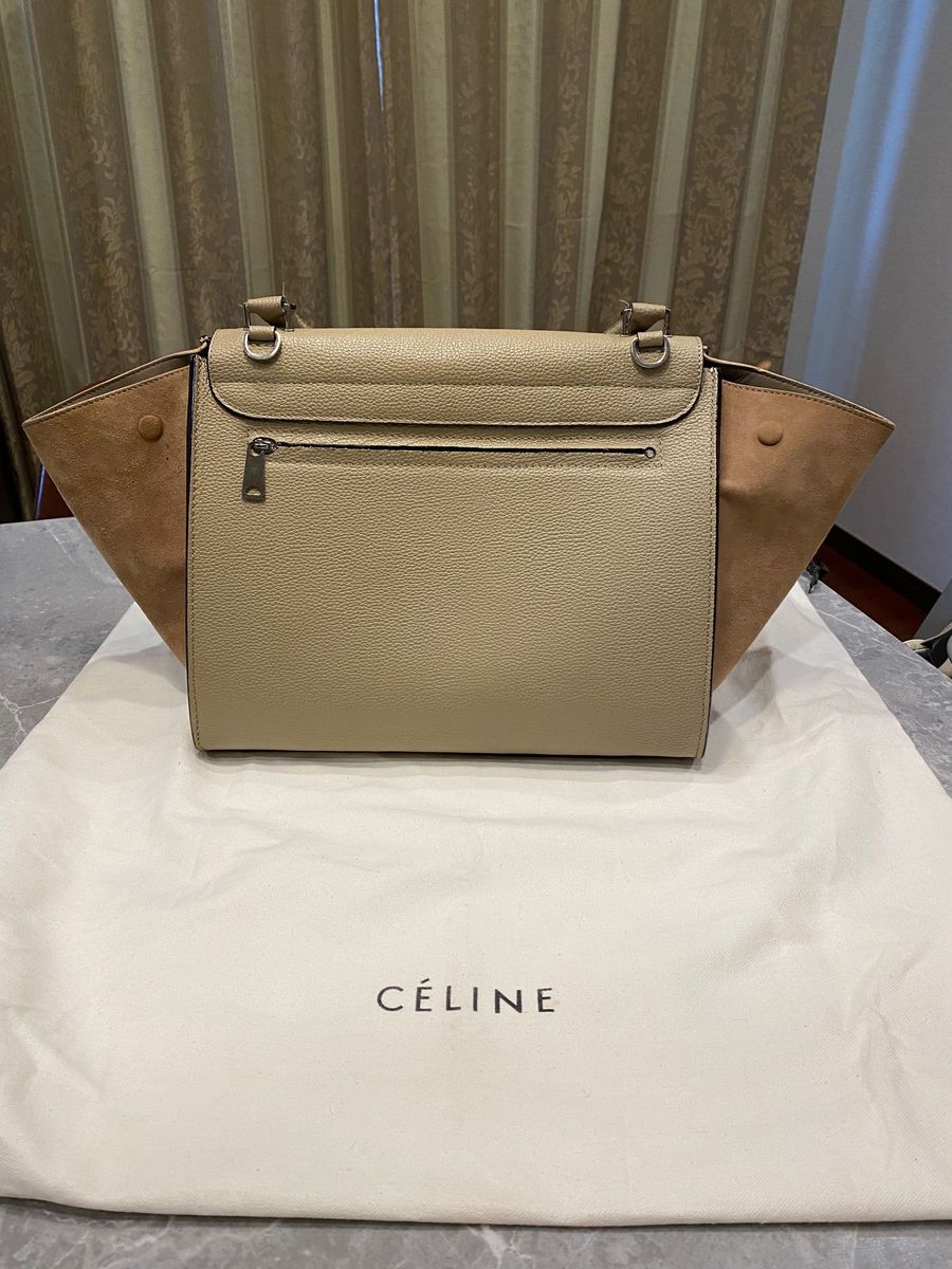 CELINE セリーヌ トラペーズ レザー スエード 2WAYハンドバッグ ショルダーバッグ 肩掛け ベージュ×ブラウン