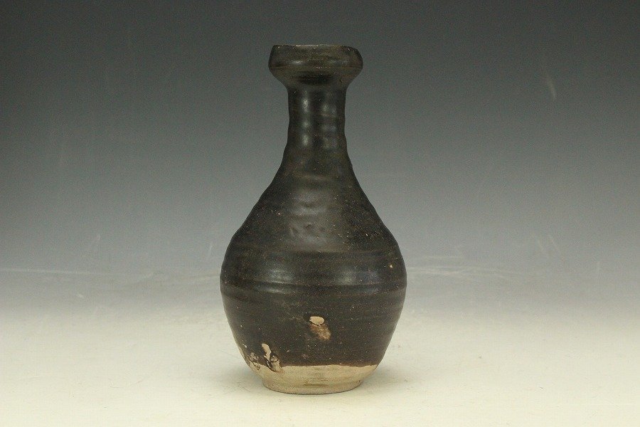 【銀閣】中国美術 六朝 黒釉 瓶 高21.5cm 旧家蔵出(YB977)_画像4