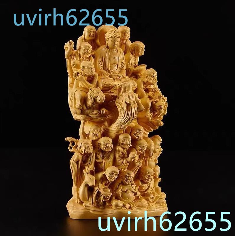 美品★極上の木彫 仏教美術 精密彫刻 仏像 手彫り 極上品 十八羅漢_画像4