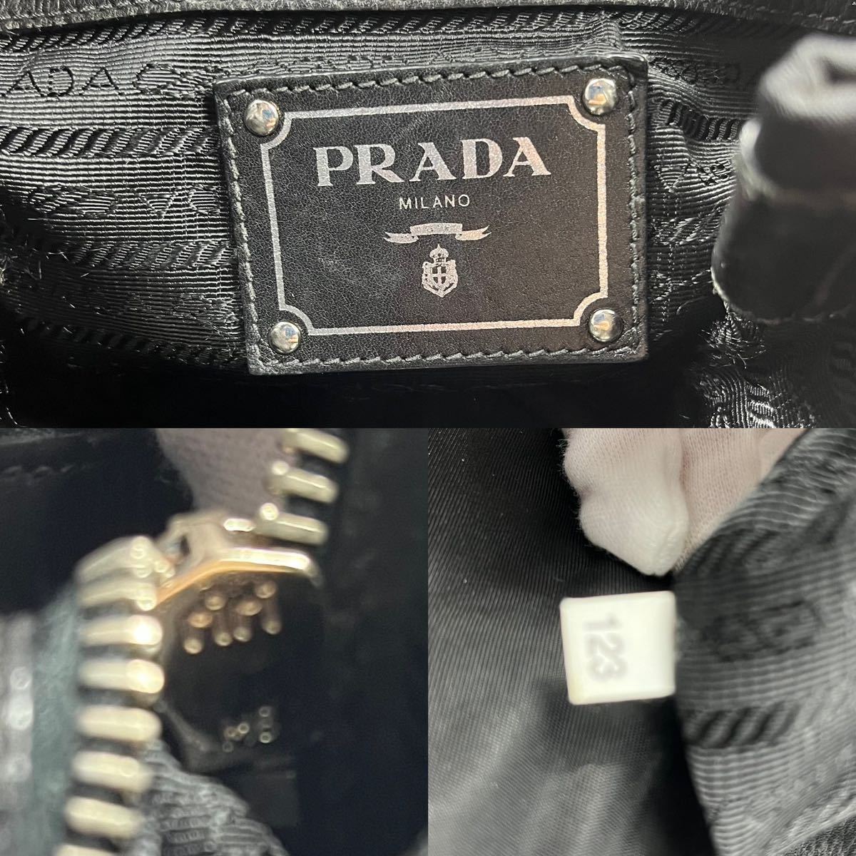 1円〜【美品】 PRADA プラダ アクセサリーポーチ ハンドバッグ ブラック 黒 ナイロン 肩掛け◎ 三角ロゴ ショルダーバッグ ギャザー_画像10