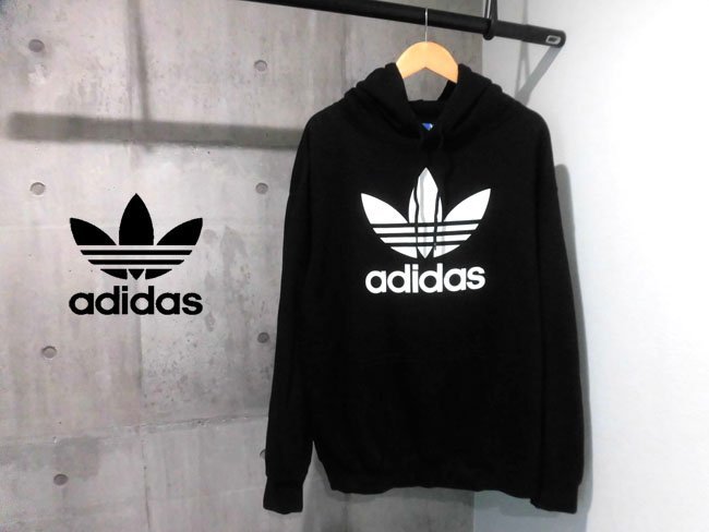 adidas originals アディダスオリジナルス Trefoil Hoody トレフォイルプリント スウェット パーカーO/プルオーバー フーディ/黒/メンズ_画像1