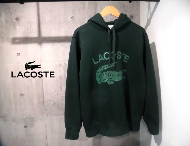 22FW LACOSTE ラコステ SH059EL ヴィンテージロゴパーカ/FR 4 US M/ビッグワニロゴプリント スウェット フーディ/プルオーバー/緑/メンズ_画像3