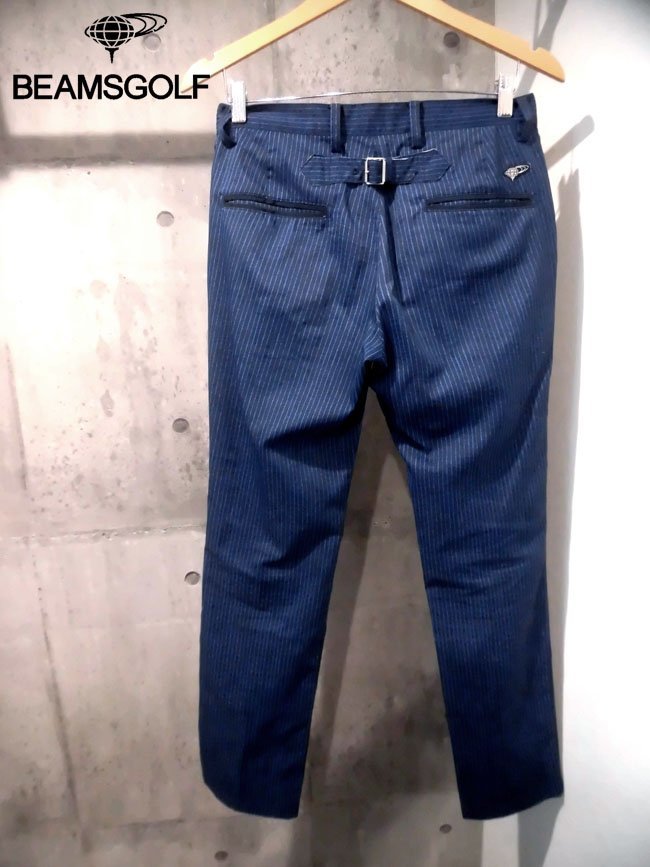 BEAMS GOLF ビームス ゴルフ/シンチバック ストライプ ストレッチ ロングパンツ42/紺 青/メンズ/84-23-0138-887 17S-PM504_画像1