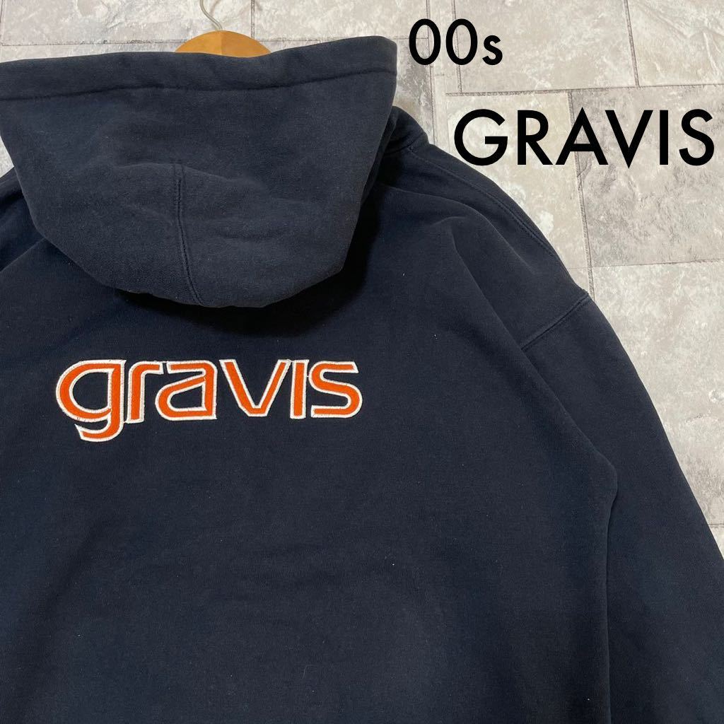 00s GRAVIS グラビス ジップフーディ USA企画 スウェットパーカー ジップアップ 刺繍ロゴ 裏原 y2k スノーボード サイズL 玉FL3189_画像1