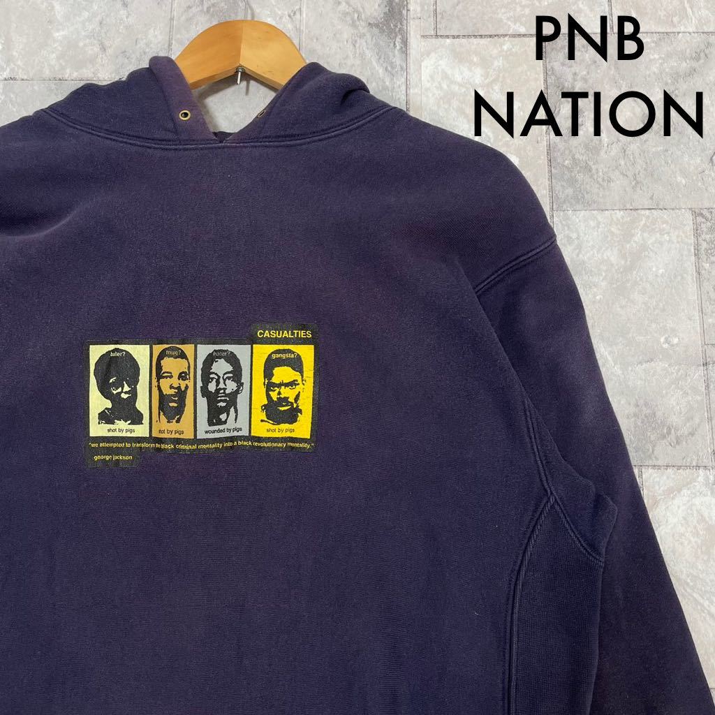 PNB NATION ピーエヌビーネイション スウェット パーカー トレーナー プルオーバー 両面プリント USA企画 リバースウィーブタイプ 玉FL3199