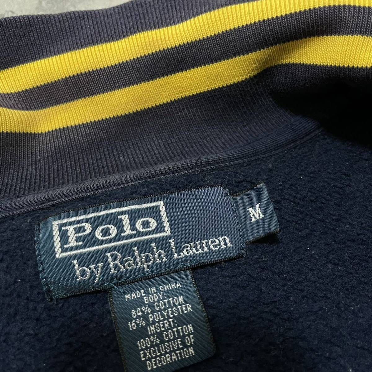 90s POLO RALPHLAUREN ポロラルフローレン スウェット ジップアップ トレーナー 刺繍ロゴ ヴィンテージ サイズM 玉FL3162_画像3