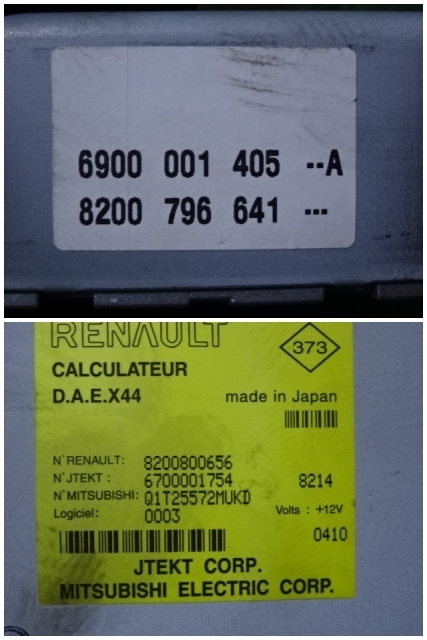  in voice correspondence Renault Twingo ND4FT power steering computer 8200800656 8200796641 JTEKT 6700001754 6900001405
